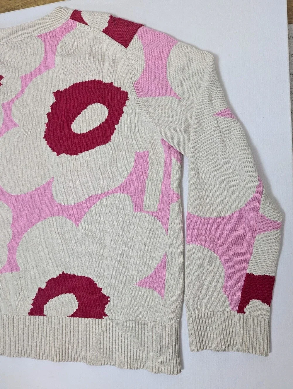 Marimekko Päivä Unikko Pullover Sweater, 100 % Cotton, Relaxed Fit Sz L/XL EUC